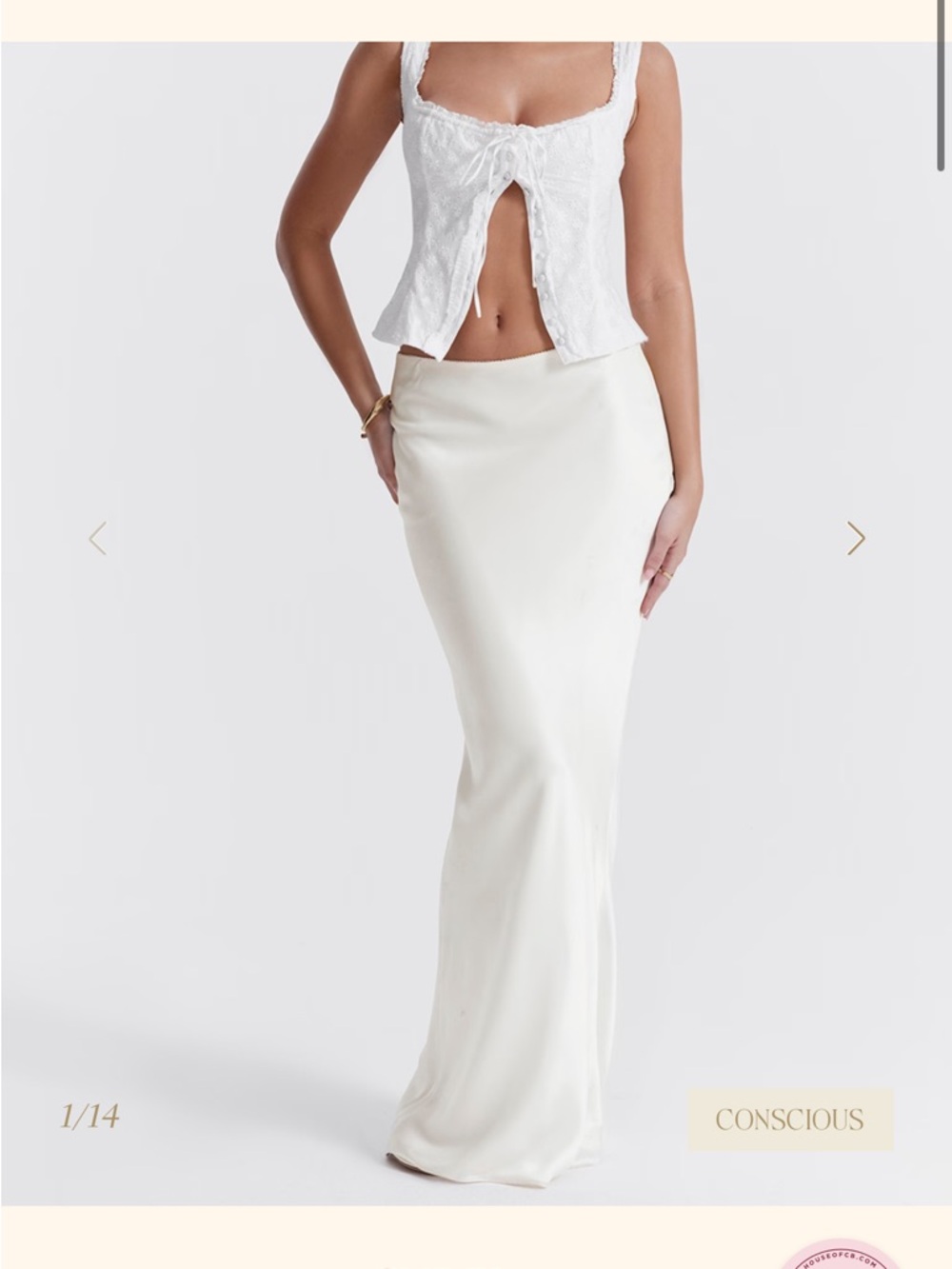 House of CB Cream Maxi Skirt